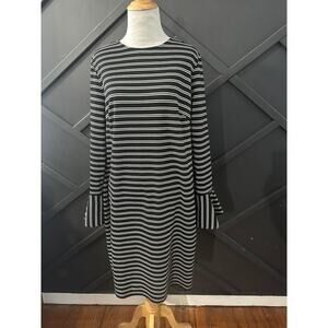 Size 16 Chaps Striped Bell Cuff Ponte Dress Size 12 White Black Straight Sheath